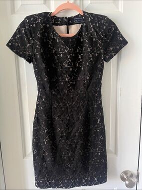 French Connection Black Lace Mini Dress with Cream Lining